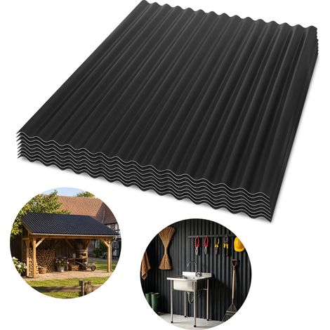 Randaco Lot de 8 plaques ondulées ASA gris anthracite 117 x 93 cm, 1,5 mm, résistantes UV, acides, alcalis et sels, pour toiture extérieure (1/5)