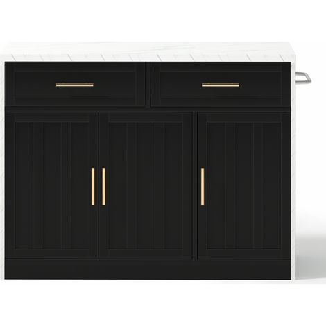 Îlot de cuisine 120x60x91 cm avec prises électriques et ports USB, étagères réglables et porte-serviettes blanc (1/5)