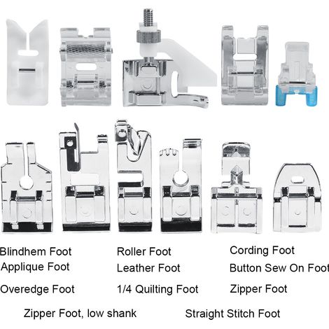 Kit 11 pièces Pieds-de-biche Machine à Coudre, Patte de Fermeture Éclair, Pied pour Matelassage, Accessoires de Couture Domestique (1/3)