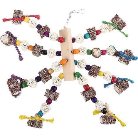 Balançoire pour perroquets, colonne en bois, épi de maïs, perles colorées, jouets à mâcher, divertissement pour oiseaux, décoration de cage, perruches calopsittes (1/4)
