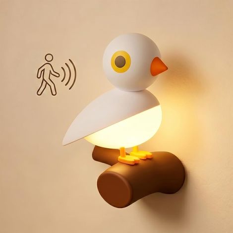Lampe de table, veilleuse en forme d'oiseau avec détecteur de mouvement, lumière d'ambiance magnétique, petite lampe de table (blanche) (1/5)