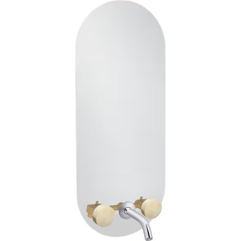 Miroir LED ovale 3 trous + mélangeur lavabo encastré 3 trous JACOB DELAFON Grands Boulevards marbré travertin sable et chromé