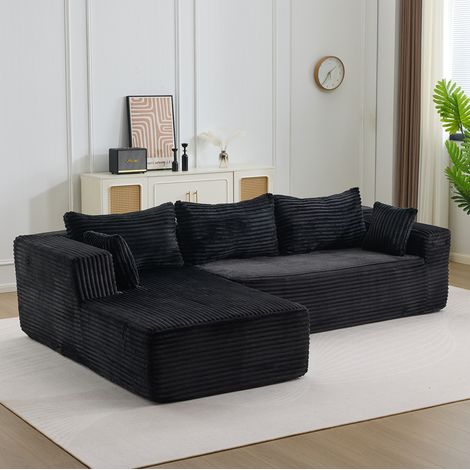 Divano angolare modulare, stile minimalista, in corduroy, nero, con due moduli reversibili (1/5)