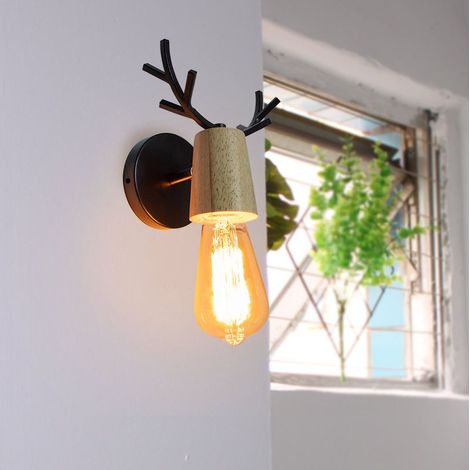 Applique Murale Intérieur E27 Cerf Eclairage de Mur Créatif Luminaire Contemporain Noir (1/5)