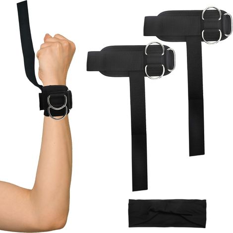 Lot de 2 sangles de poignet musculation d'haltérophilie avec anneaux en D, sangles d'haltérophilie pour entraînement de fitness, musculation avec bandeau de sport gymnastique (1/5)
