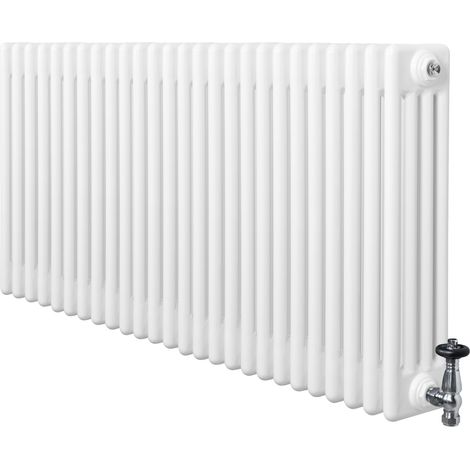 Radiatore Tradizionale 4 Colonne Orizzontale Riscaldamento Bianco & Valvole 600x1190 mm