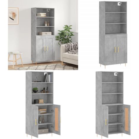 Buffet haut Gris béton 69,5x34x180 cm Bois d'ingénierie - Buffet Design Moderne - Meuble Rangement Gris - Armoire Cuisine - Buffet Bas Prix - Commode Salon - Home & Living (1/5)
