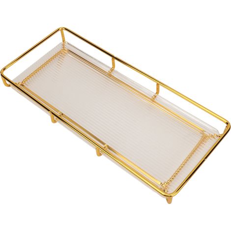Plateau de salle de bain en acier inoxydable et acrylique, design moderne et minimaliste, gain de place, étagère de rangement pour cosmétiques et autres articles de toilette, couleur or, un seul nivea