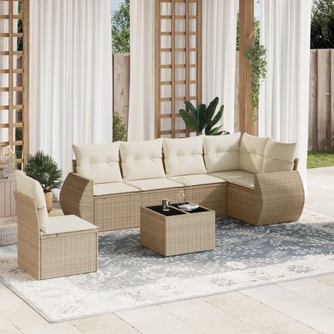 Set sofás de jardín 7 piezas y cojines ratán sintético beige vidaXL (1/3)