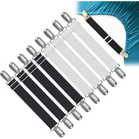 Tendeur de drap réglable en 8 pièces, avec pinces métalliques, élastique, pour drap-housse, coin de lit, berceau, table à repasser, matelas ou canapé (noir) (1/5)