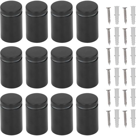 Vis de fixation murale en acier inoxydable, 12 pièces, support publicitaire, clou en verre acrylique noir (1/5)