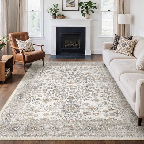 Tapis Salon Vintage, Lavable Antidérapant, 160x230 cm Poil court doux, lavable en machine, antidérapant, idéal pour salon, chambre, bureau, design vintage moderne (1/5)