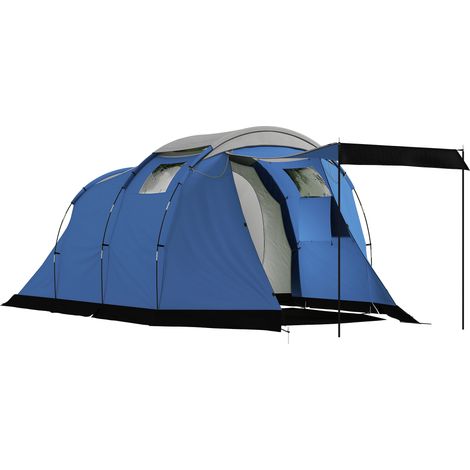 Tienda de campaña tipo túnel azul oscuro para 4 personas, impermeable 3000 mm, doble capa, anticondensación, 190 cm de altura