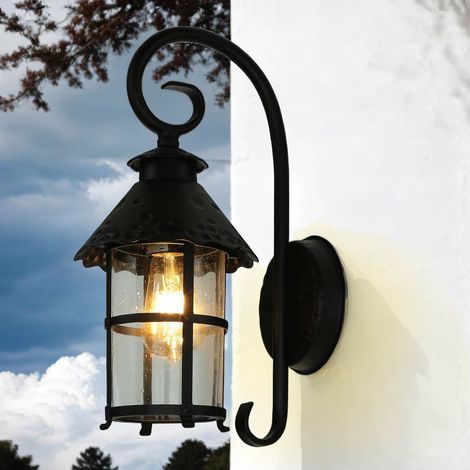 Außenwandleuchte Garten Haus IP23 Schwarz E27 Glas Metall Rustikal Wandlampe