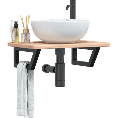 Basin Shelf Wall Mounted Steel and Solid Wood Oak vidaXL (1/5)