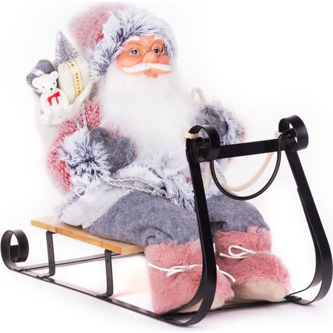 Dekoration MagicHome Weihnachten, Santa auf dem Schlitten, grau-rosa, 46 cm (1/2)