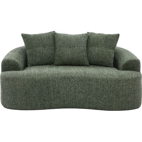 CHICFURN Sofá de 2 plazas 164x92 cm verde en chenilla, respaldo redondeado, para espacios pequeños (1/5)