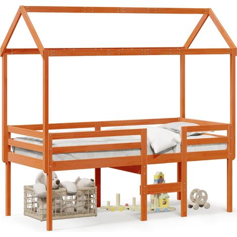 Lit simple,Lit adulte,Lit haut avec toit cire marron 90x190 cm bois de pin massif CFW24105 (1/5)