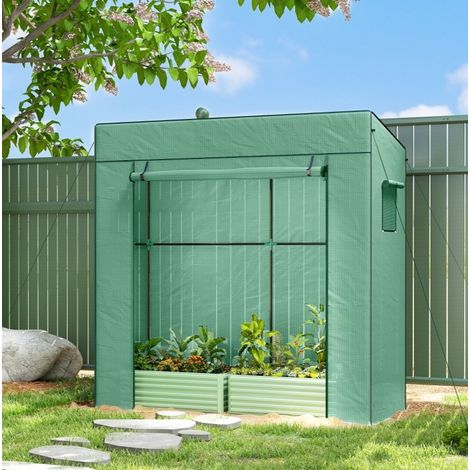 Serre à tomates 196 x 77 x 197 cm en polyéthylène vert, porte enroulable pour potager – MEUBLIV (1/5)