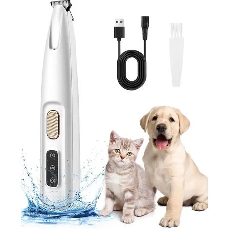 Tondeuse électrique pour poils d'animaux (chiens et chats), sans fil, silencieuse, étanche, avec lumière LED pour les pattes, disponible en blanc et en noir.-AquaForge (1/5)