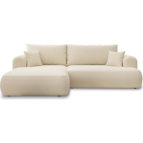 Canapé d'angle gauche convertible Velaro velours côtelé Beige (1/5)