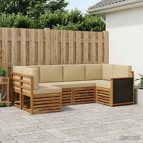vidaXL Ecksofa Set 5 pcs Natur Massives Akazienholz und Polyester (1/5)