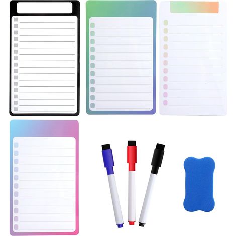 4 Pièces Tableau Magnetique Frigo, Planning Frigo Magnetique avec 3 Stylos et Gomme, Effaçables Tableau Aimanté pour Liste de Courses, to do list, Notes, Menu (1/5)