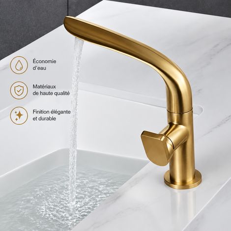 Mitigeur lavabo or brossé rotatif modèle bas poignée feuille laiton 41 × 26,4 × 7 cm 1,555 kg – Livraison gratuite