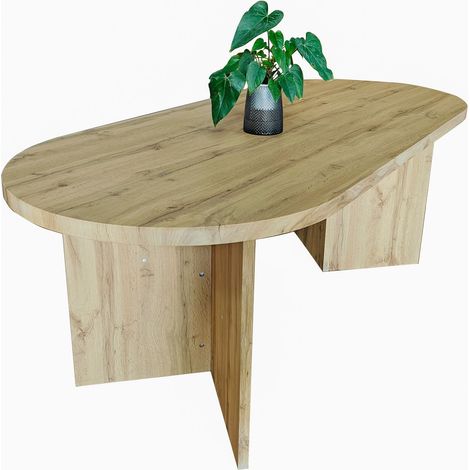 Esstisch 204 x 90 cm Holz Wildeiche-Optik gerade Kante oval V-Gestell OVI