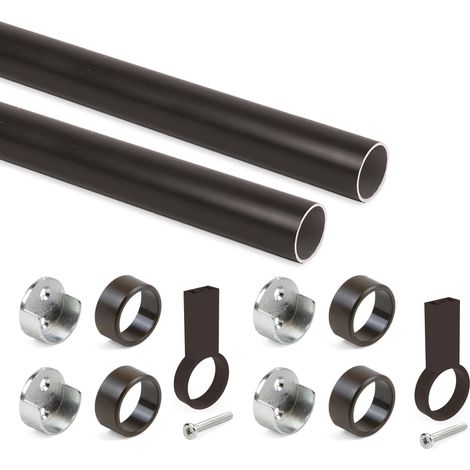 Lot de 2 tringles de penderie rondes D 28mm longueur 1 15m avec supports Aluminium et Zamak Peint en moka EMUCA 7070613
