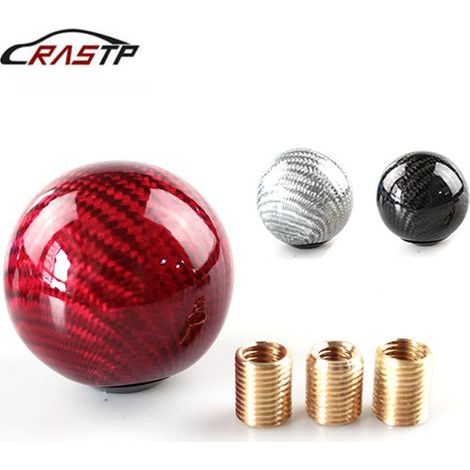 Pièces de personnalisation automobile : pommeau de levier de vitesse en fibre de carbone, pommeau de levier de vitesse automatique rond - rose (1/4)