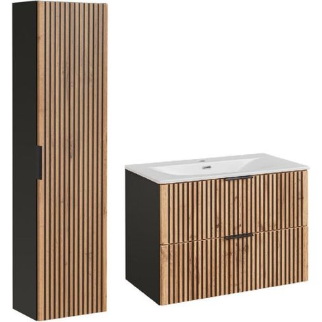 Ensemble meuble vasque à encastrer 80 cm + colonne Sylve Black Wotan - Livraison gratuite
