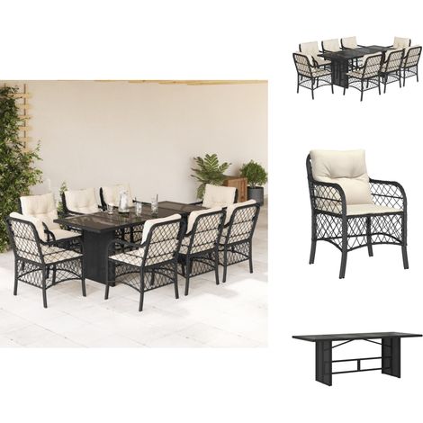 Ensemble à manger de jardin 9pcs coussins noir résine tressée - Salon De Jardin - Mobilier De Jardin - Set De Table - Chaises De Jardin - Résine Tressée (1/5)