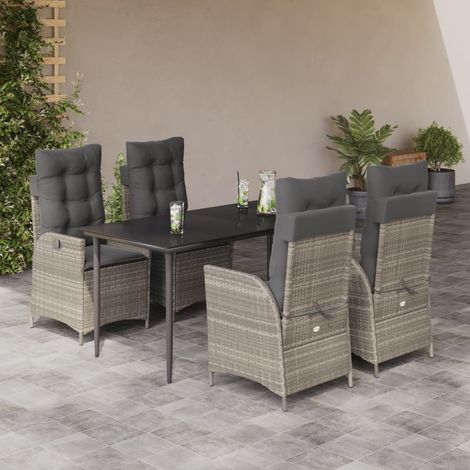 Ensemble à manger de jardin et coussins 5 pcs-Salon de jardin gris clair rotin 986682 (1/5)