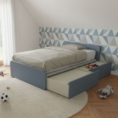 Letto 1 piazza e mezza con cassettoni, personalizzabile e facile montaggio - Avio