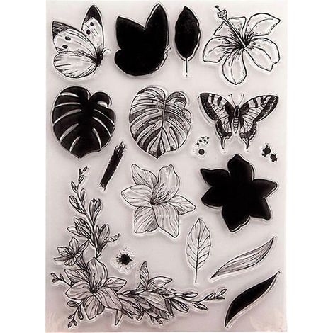 Tampons décoratifs pour la création de cartes, tampons en silicone fleurs et papillons (1/4)