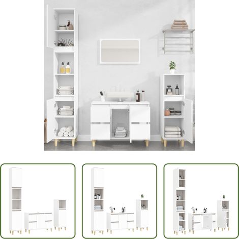 vidaXL Waschbeckenunterstehung -  3-tlg. Badmöbel-Set Weiß Holzwerkstoff (1/5)