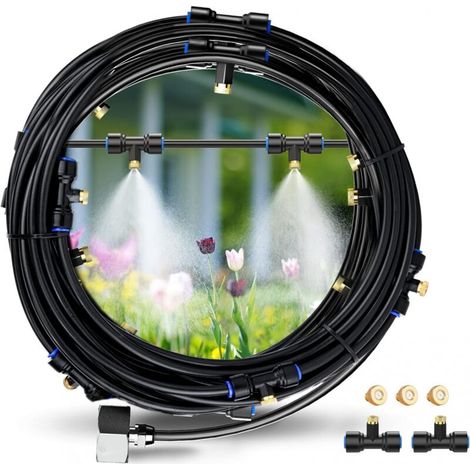 Système de brumisation et de refroidissement, ligne de brumisation de 8 m (26 pi) + adaptateur en laiton (3/4 po) pour brumisateur extérieur pour terrasse, jardin, serre