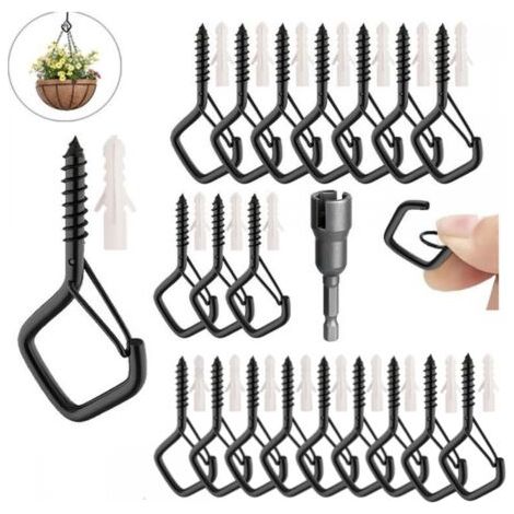 QORVA-Lot de 20 Crochet à Vis en acier inoxydable, Crochet Plafond avec Loquet de Sécurité, Piton à Visser Crochets muraux pour Suspendre des Plantes, des