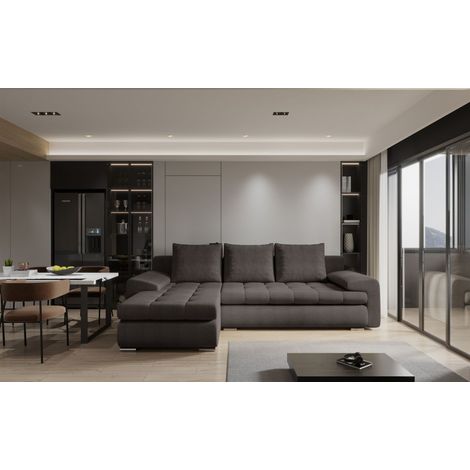 Ecksofa Sofa HECKTOR mit Schlaffunktion Stoff Abriamo Braun Ottomane Links (1/3)