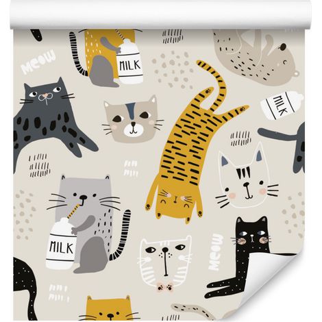 Papier peint chatons mignons style scandinave pour salon et chambre 50x1000 cm (1/5)