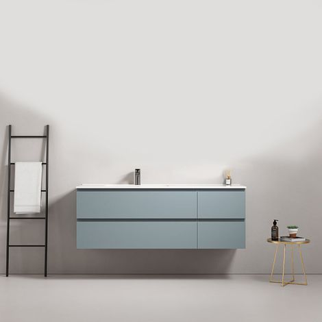 Mobile bagno sospeso 140 cm Blu Avio Lavabo a Sinistra in Resina Senza Specchio - Fiji Paint (1/4)
