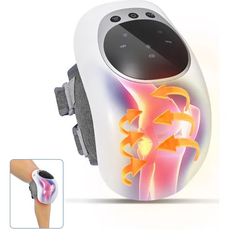Masseur pour articulations des doigts et des genoux, 40 cm, avec fonction vibrante, écran tactile LED, port de chargement USB-C et commande intégrée.