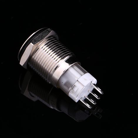 12V LED-Metall-Drucktaster mit Verriegelung, 16 mm, 1 Schließer, 2 Kontakte, für Armaturenbrett. (1/5)