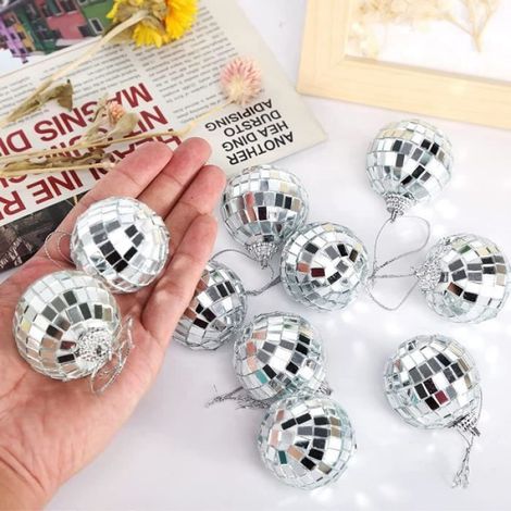 Disco 24pcs boules de miroir Argenté à suspendre pour sapin de Noël, mariage, maison, fête, fête d'anniversaire,diamètre 4 cm (1/3)