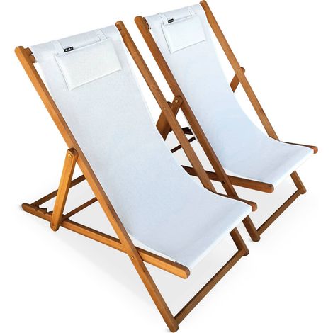 sweeek - 2er-Set Sonnenliegen aus Eukalyptus und Textilene