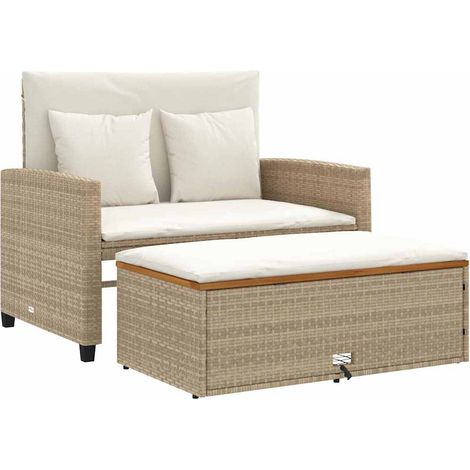 Maison Exclusive - Divano Giardino con Cuscini 2 Posti Beige Polyrattan e Acacia (1/5)