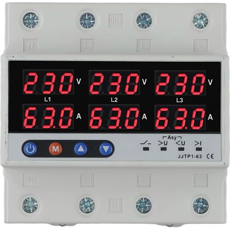 Protection Triphasée 380V 63A - Contre Surtension - 4 Fils - Rail DIN (1/5)