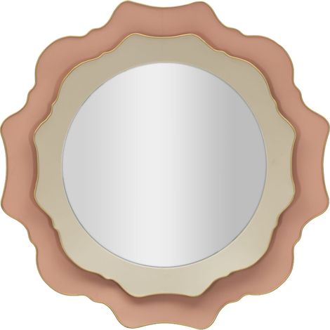 Specchio da parete rotondo con cornice sagomata color crema e rosa (1/5)