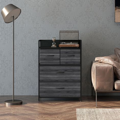 Commode, buffet, 4 tiroirs en tissu, style industriel, 60 x 29 x 85 cm, noir (1/4)
